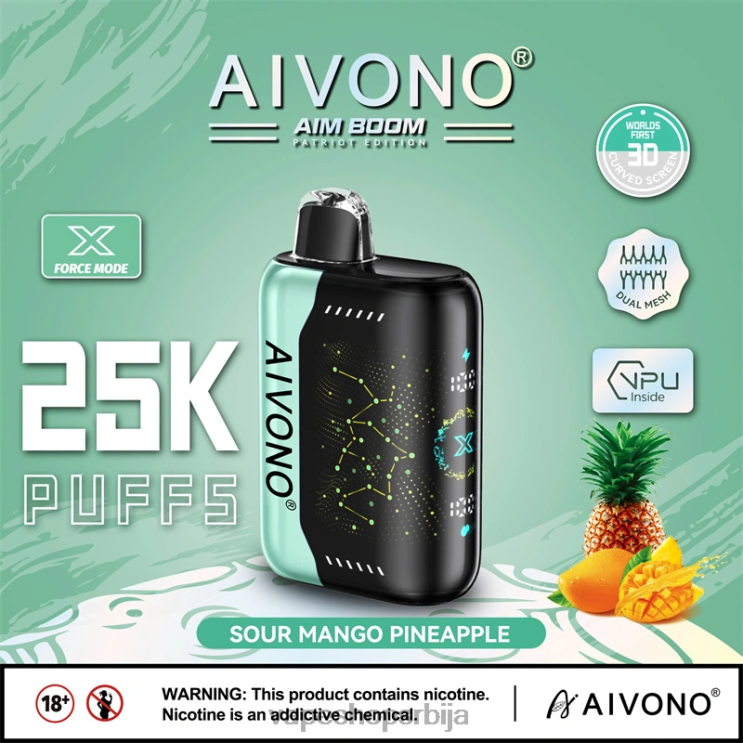 Aivono AIM BOOM 25000 кисели ананас од манга 008DX351 - Vape Srbija