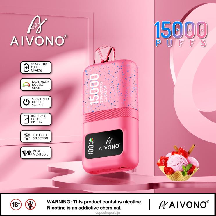 Aivono AIM magic 15000 сладолед од јагода 008DX66 - Vape Srbija