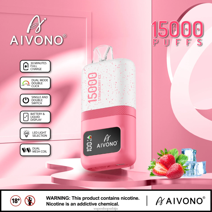 Aivono AIM magic 15000 лед од јагоде 008DX71 - Vape Srbija
