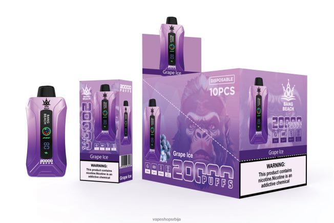Bang Beach 20000 пуффс смарт сцреен вапе грожђани лед R66X6810 - Vape Pen