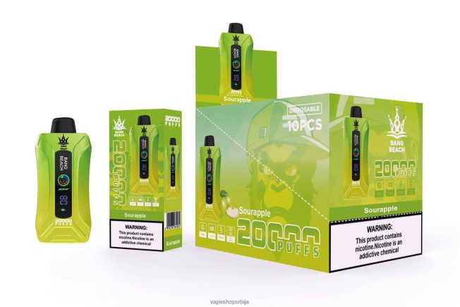 Bang Beach 20000 пуффс смарт сцреен вапе кисела јабука R66X681 - Vape Srbija