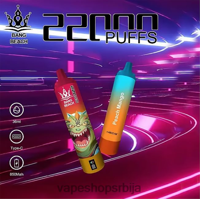 Bang Beach Паметни екран са 22000 пуфова бресква манго R66X6824 - Vape Shop Beograd