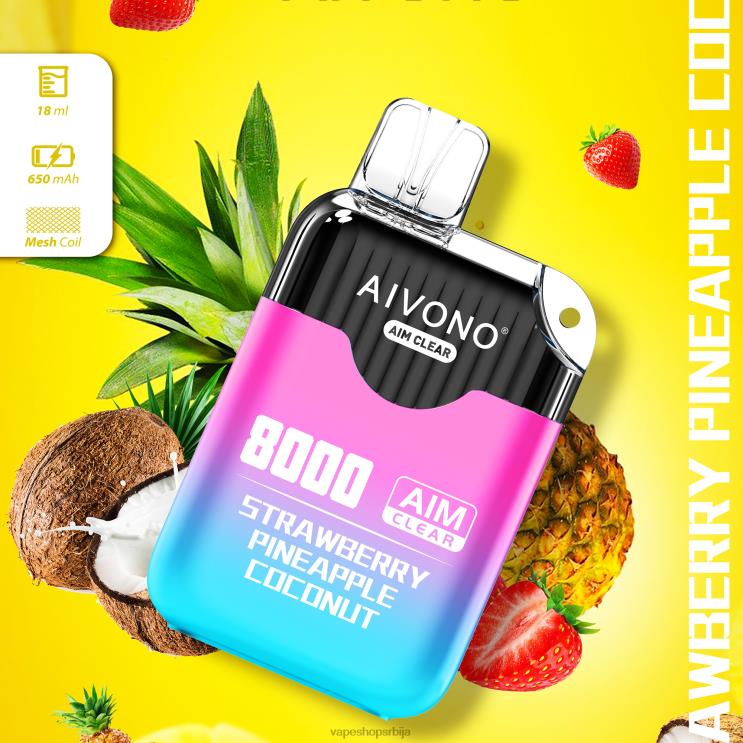 Aivono AIM CLEAR 8000 јагода ананас кокос 008DX207 - Salt Vape Srbija