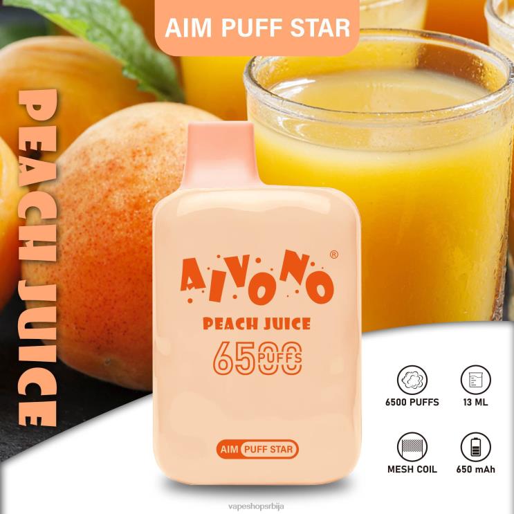 Aivono AIM PUFF STAR 6500 сок од брескве 008DX289 - Vape Shop Beograd