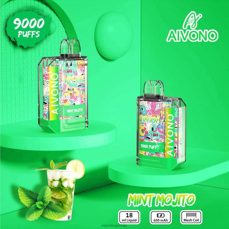 Aivono AIM XXL 9000 налепница за уста провидна мента мојито 008DX55 - Vape Pen